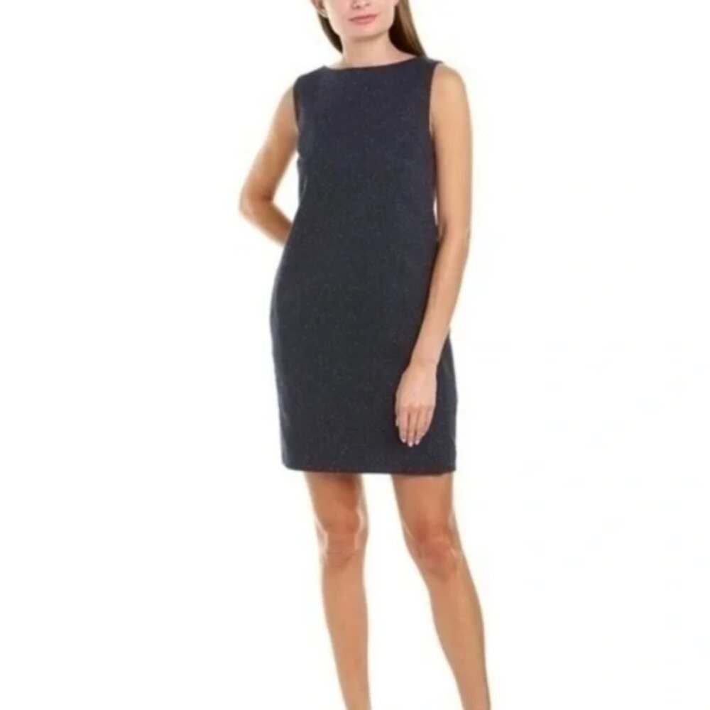 Theory Button Back Shift Dress Rail Texture Navy workwear career office 8